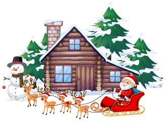 Scene with Santa and reindeer on sleigh