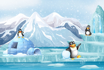 Scene with penguins in the snow © GraphicsRF