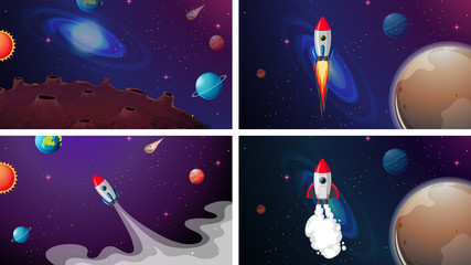 Fototapeta premium Set of rockets in solar system