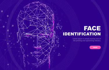 Face id technology. Trendy Innovations cyborg systems.  Innovations systems identifications and development computers software industry. Poligon personal encryption protection.