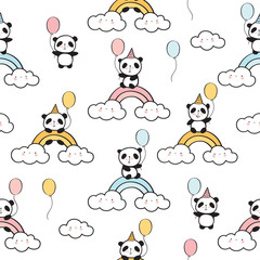 Seamless pattern with cute pandas and rainbows for children's textiles, wallpapers, gift wraps and scrapbook. Vector.