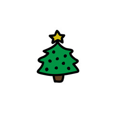 Christmas tree doodle icon, vector illustration