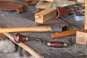 Carpenter tools on wooden table
