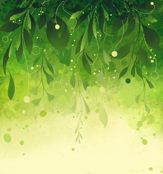 decorative watercolor green picture with plant elements