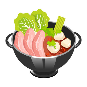 asian hot pot with meat and vegetables clip art preview