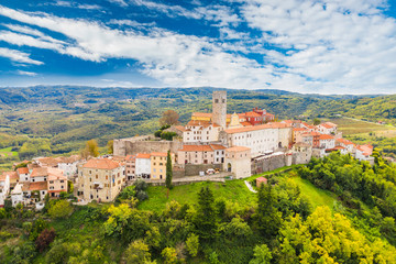 Croatia, Istria, aerial view of the old town of Motovun