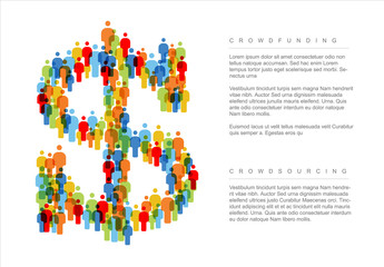 Simple Crowdsourcing dollar concept made from people icons