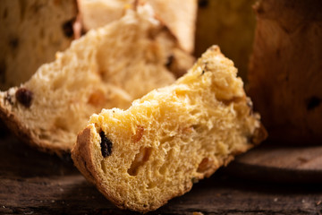 A slice of Panettone. Traditional italian christams cake panettone