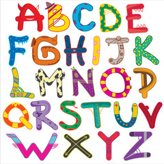 Crazy alphabet. Colorful ABC for kids.  Isolated. - Vector
