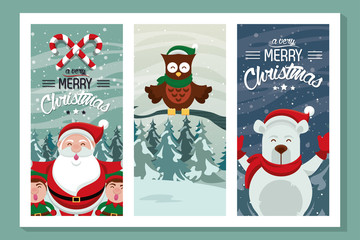 happy merry christmas card with cute characters