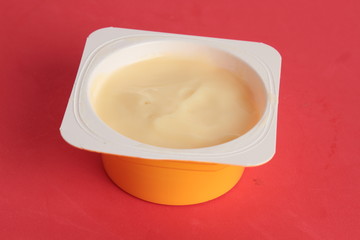 custard packed in plastic container