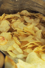 Crispy chips in the bag background