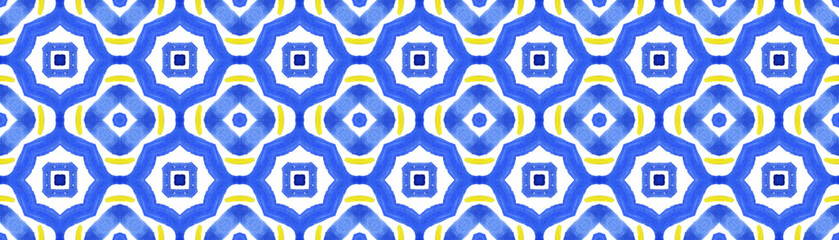 Antique portuguese tiles. Blue Azulejos ceramic. Spanish pottery..Sicily italian majolica. Vintage ethnic background . Mediterranean watercolor seamless wallpaper. Moroccan ornaments in indigo color