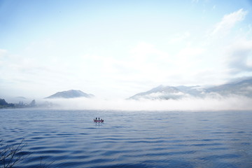 lake in the morning fog