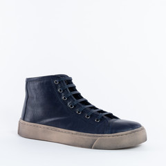 Classic High Navy Womens Leather Sneakers with Laces