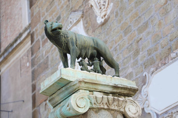 Old statue of Capitoline Wolf on Capitoline Hill, Rome, Italy..
