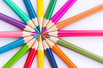 Naklejka premium Crayon colorful sort circle shape top view