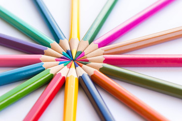 Fototapeta premium Crayon colorful sort circle shape oblique angle view