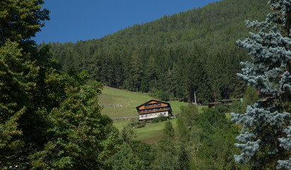 Fototapeta na wymiar Torrente Aurino Italy. South Tirol. Campo Tures.The Alps. Farm