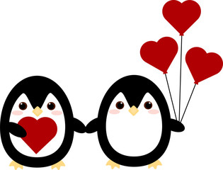This is penguin and heart shaped balls. Vector cute illustration