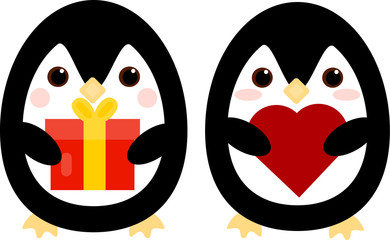 this is illustration. Cute penguin and gift box.