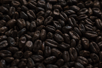 Wheat chocolat for alcohol production. Roasted wheat macro background. Depth of field
