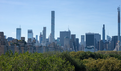 Fototapeta na wymiar New York skyscrapers over Central Park trees
