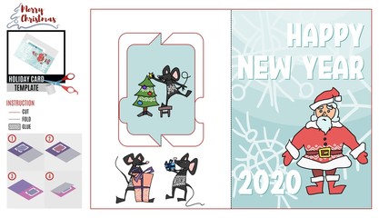 Christmas card mouse and Santa Claus. vector