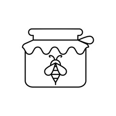 Honey jar and bee icon. Outline thin line flat illustration. Isolated on white background. 