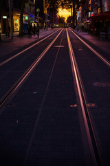 City of Karlsruhe Germany. Sunset. Rail. Tram.