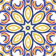 Embroidery in the traditions of Peru, Aztecs and Maya. Geometric folk ornament fabric.  Colorful seamless pattern in Spanish, Mexican, African,  American Indian rug. Tribal embroidery. Old carpet.