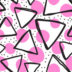 Vector seamless pattern with geometric brush strokes elements. Memphis geometric outline trendy modern style. 