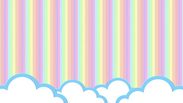 Blue sky full of clouds moving right to left. Cartoon sky animated gradient rainbow background. Flat animation. 4k