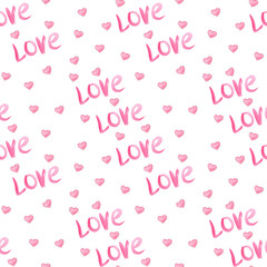Inscription love on Valentine's day diagonally on a white background