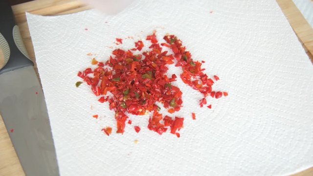 Fresh Cut Red Pepper Placed on Paper Towl to Dry 24fps