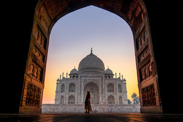 Stepping into a world wonder, Taj Mahal India - obrazy, fototapety, plakaty