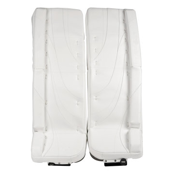 White Ice Hockey Goalie Leg Pads Isolated On White Background.