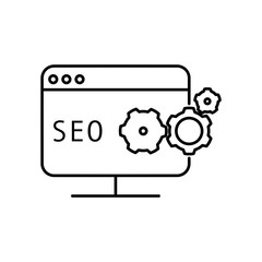 SEO or search engine optimization icon. Outline thin line flat illustration. Isolated on white background. 