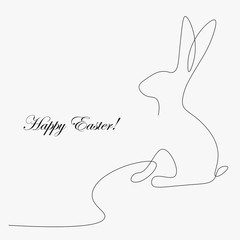 Easter bunny isolated on white background one line drawing, vector illustration