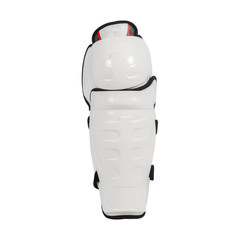 White ice hockey shin pads isolated on white background.