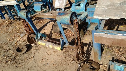 Homemade iron exercise equipment for playing sports in a city park on the beach