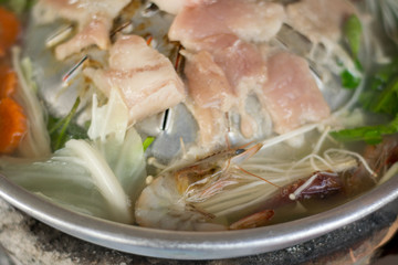 Thai Barbecue Style (Pork Pan).pork on a hot plate