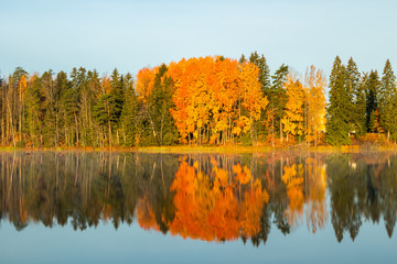 Beautiful autumn landscape of Kymijoki river waters. Finland, Kymenlaakso, Kouvola