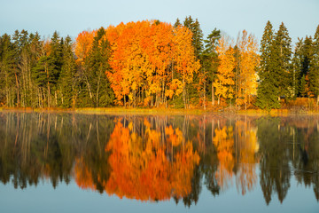 Beautiful autumn landscape of Kymijoki river waters. Finland, Kymenlaakso, Kouvola