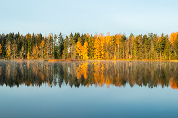 Beautiful autumn landscape of Kymijoki river waters. Finland, Kymenlaakso, Kouvola