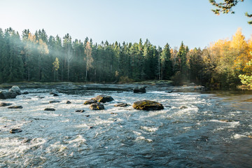 Beautiful autumn landscape on river Kymijoki near the Emperor Alexander lll fishing lodge...