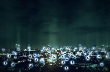 Network and Connection technology concept with city background