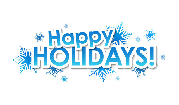 HAPPY HOLIDAYS! blue vector typography banner with snowflakes