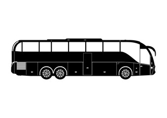 Coach silhouette. Side view of tourist coach. Flat vector.