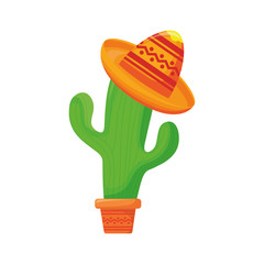 cute cactus with mexican hat in white background